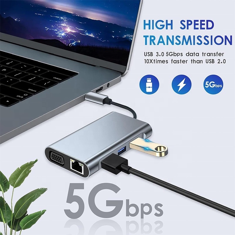 Мультифункциональная 8-в-1 USB-C USB-C док-станция с двойными 4K HDMI и 2 HDMI портами