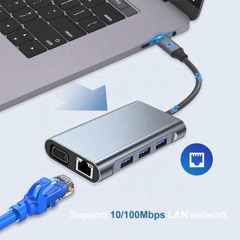 Мультифункциональная 8-в-1 USB-C USB-C док-станция с двойными 4K HDMI и 2 HDMI портами