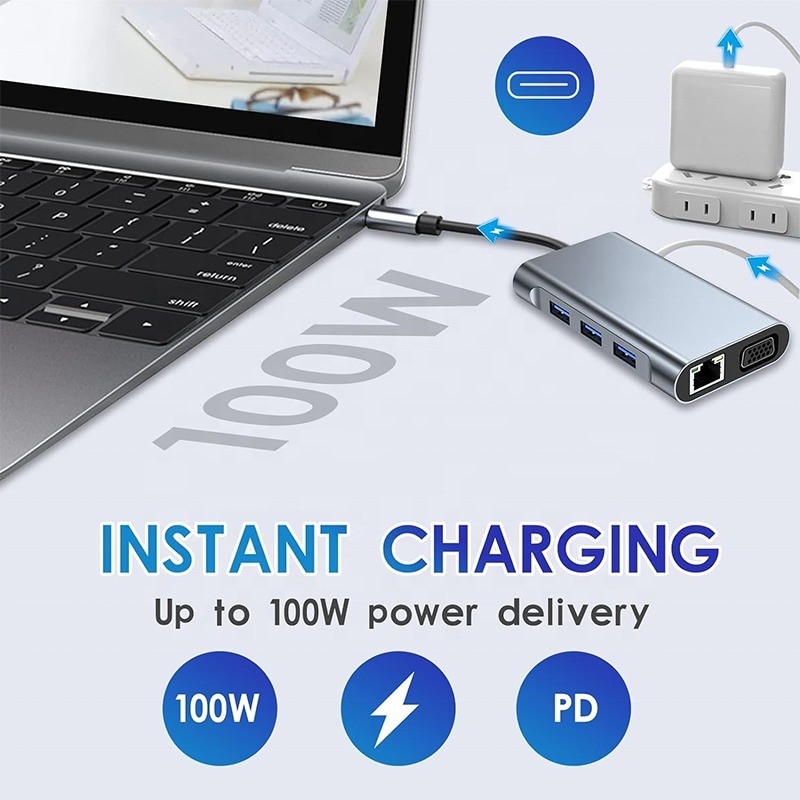 Мультифункциональная 8-в-1 USB-C USB-C док-станция с двойными 4K HDMI и 2 HDMI портами