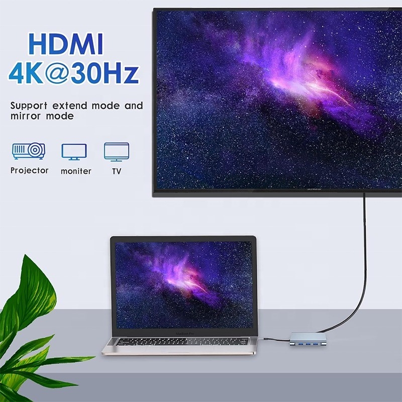 Мультифункциональная 8-в-1 USB-C USB-C док-станция с двойными 4K HDMI и 2 HDMI портами