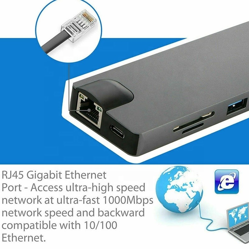 8-в-1 USB C Hub Type-C Type C 3.1 до 4K HDMI HDTV RJ45 Lan Ethernet PD USB3.0 адаптерный хаб