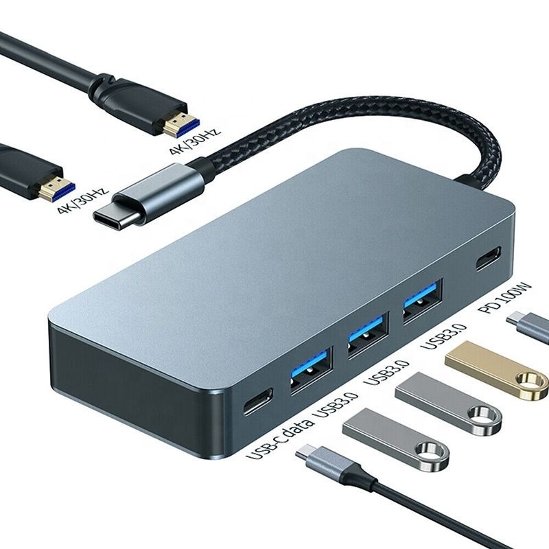 4K 30Hz Dual HDMI USB 3.0 Adapter Docking Station 7 в 1 многопортовый USB C Type C Hub