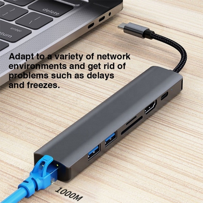 Серый 7 В 1 USB C Type C Hub с 1000M RJ45 Гигабитный Ethernet 4K HDMI PD 100W адаптер