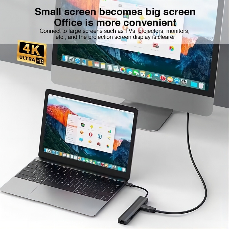 Серый 7 В 1 USB C Type C Hub с 1000M RJ45 Гигабитный Ethernet 4K HDMI PD 100W адаптер