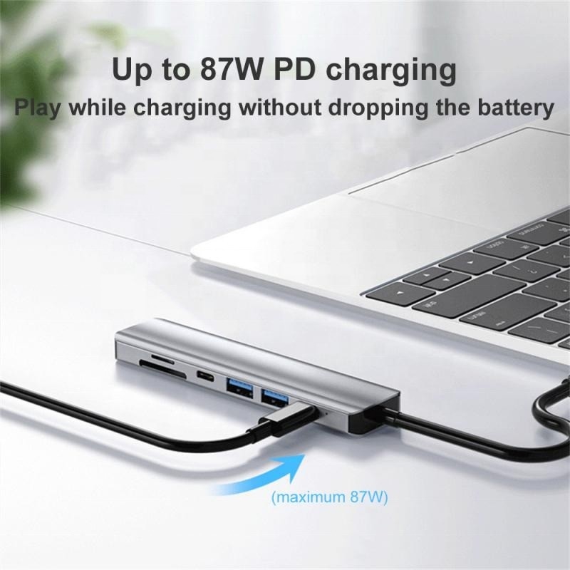 Серый 7 В 1 USB C В HDMI адаптер Хаб-док с 4K HD HDMI PD SD TF SD / TF Card Reader