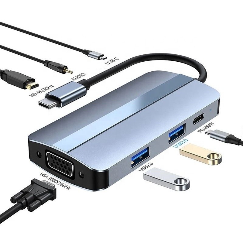11 в 1 USB-C Хаб Type-C To HDMI USB3.0 USB2.0 SD TF адаптерный хаб с карточным считывателем