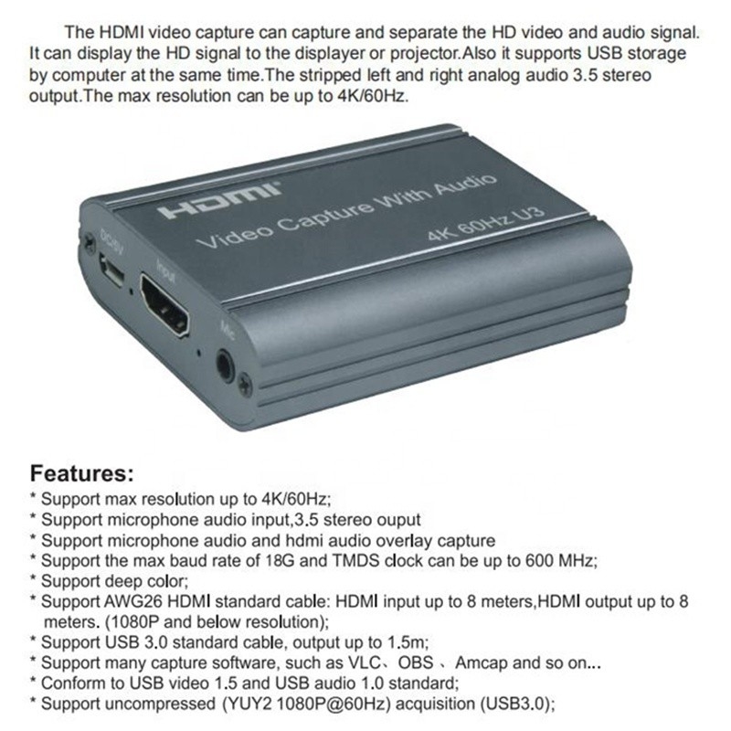 Профессиональная 4K 60Hz HDMI на USB3.0 видеокарта с аудиовыходом и USB 3.0