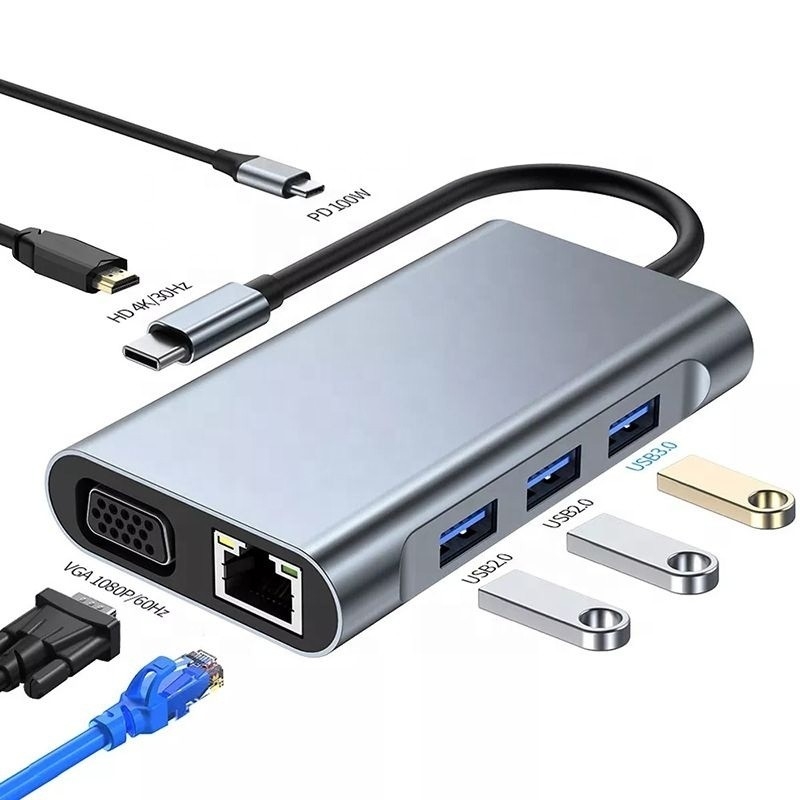 11 в 1 USB-C Хаб Type-C To HDMI USB3.0 USB2.0 SD TF адаптерный хаб с карточным считывателем