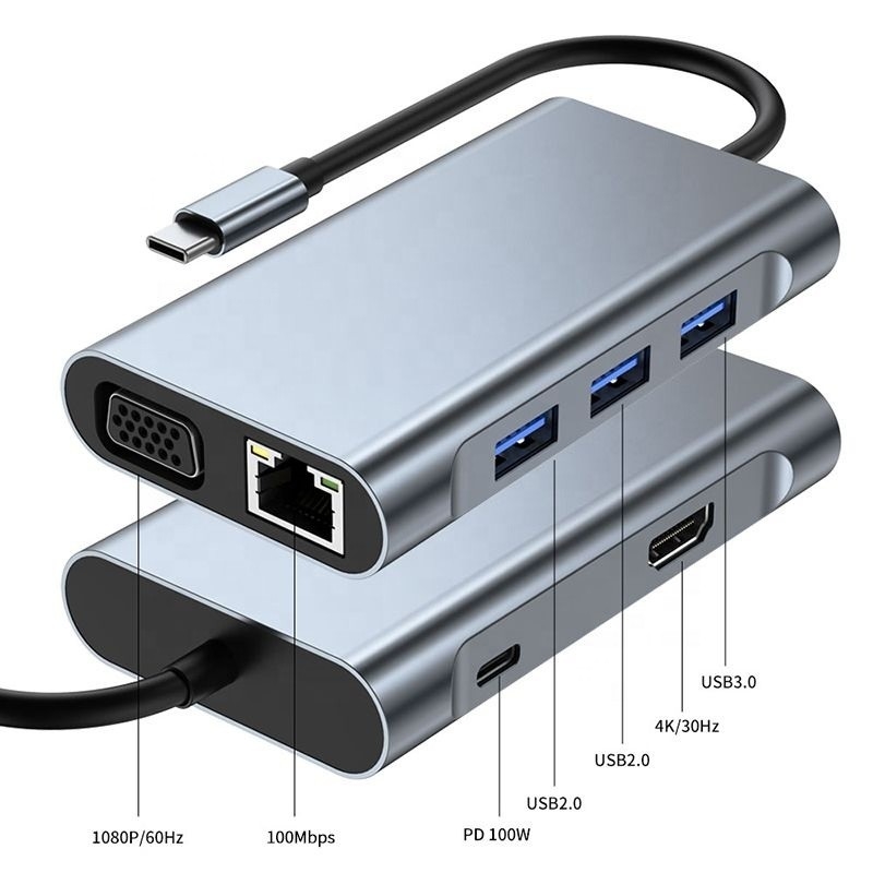 11 в 1 USB-C Хаб Type-C To HDMI USB3.0 USB2.0 SD TF адаптерный хаб с карточным считывателем
