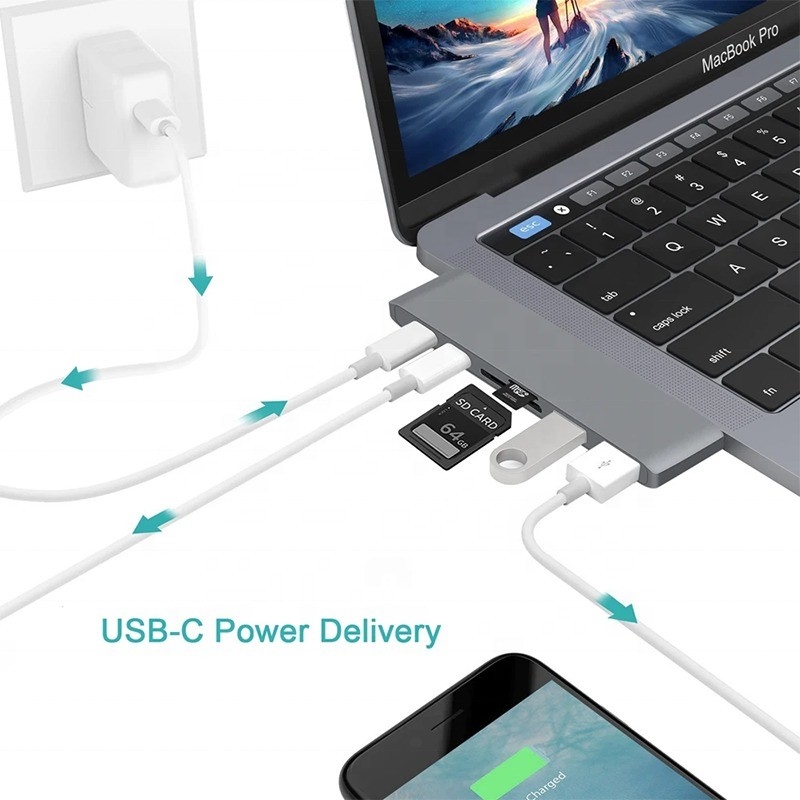 Мультипортная стыковочная станция 6-в-1 тип-С адаптер с выходом SD/TF 2*USB3.0 2*USB-C