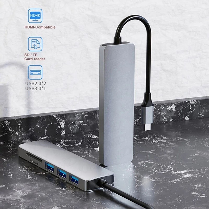 6-в-1 многопортовая лаптопная стыковочная станция с 4K HD HDMI HDTV USB 3.0 SD TF Card Reader