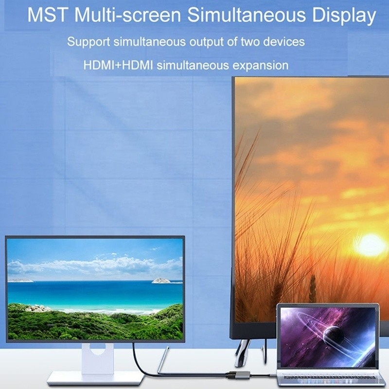 4-в-1 USB C на двойной 4K HDMI MST адаптер для зарядки передачи данных и вывода видео