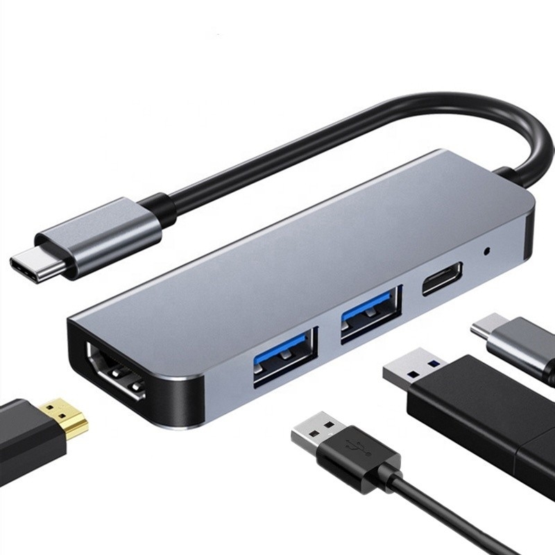 4K HDMI совместимый тип-C к USB-Хаб-Адаптер с двумя USB3.0 и PD портами зарядки