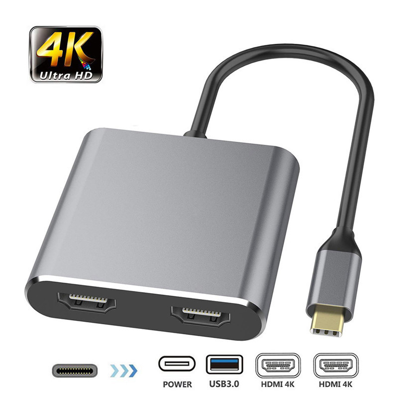 Станция 4-в-1 с двумя двойными 4K HDMI-портами и USB-C Type-C к двойному HDMI-адаптеру