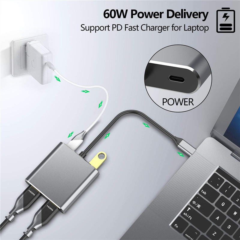 Станция 4-в-1 с двумя двойными 4K HDMI-портами и USB-C Type-C к двойному HDMI-адаптеру