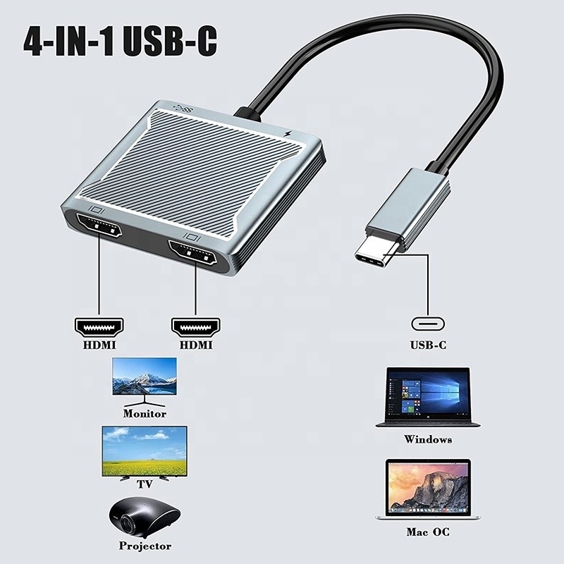 USB C Type C Interface Connector Dual HDMI Adapter 4K 4 в 1 USB 3.0 Hub для ноутбука