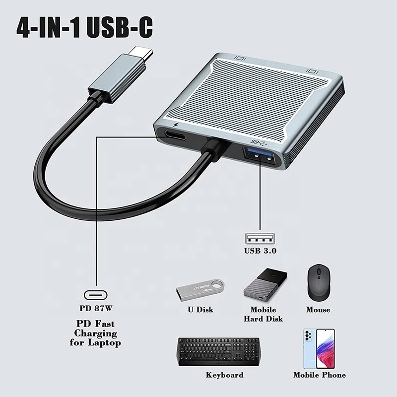 USB C Type C Interface Connector Dual HDMI Adapter 4K 4 в 1 USB 3.0 Hub для ноутбука