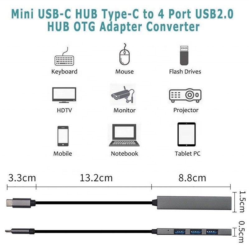 Интерфейс типа C 4 в 1 14 портов Hub Type-C OTG к USB 3.0 2.0 адаптер Алюминиевый сплав