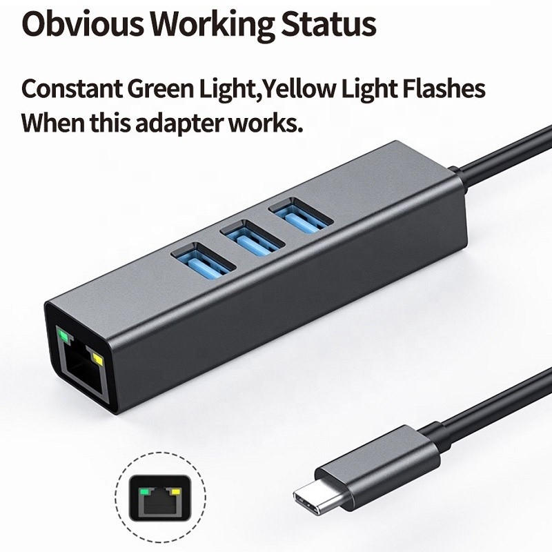 USB 3.1 Тип C до 9 портов USB3.0 Хаб с гигабитным Ethernet RJ45 Lan Port Adapter Серый