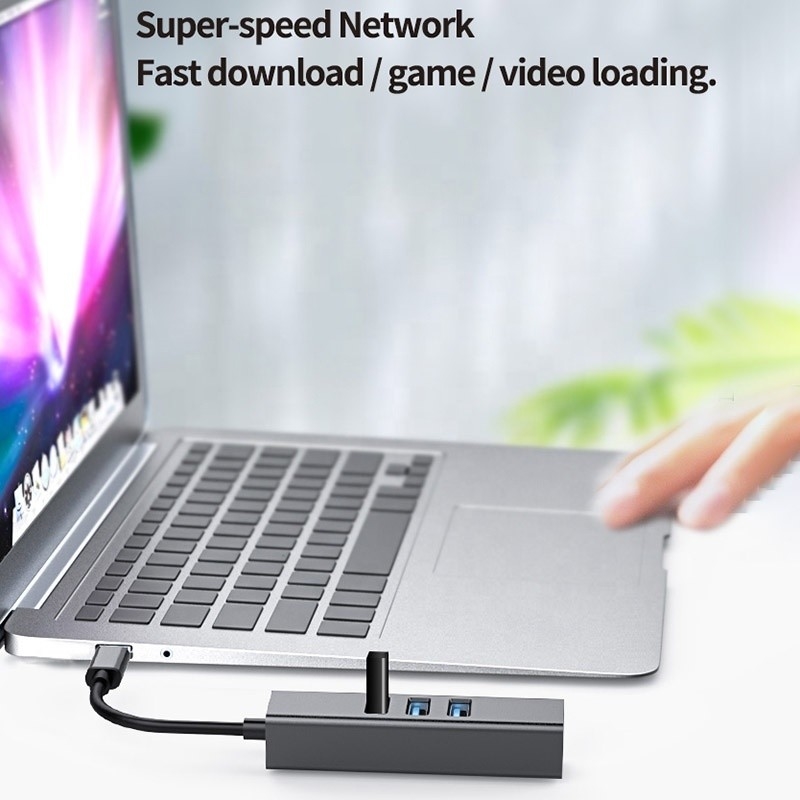 USB 3.1 Тип C до 9 портов USB3.0 Хаб с гигабитным Ethernet RJ45 Lan Port Adapter Серый