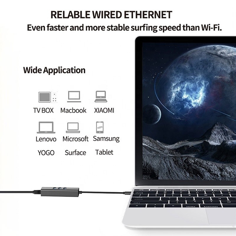 USB 3.1 Тип C до 9 портов USB3.0 Хаб с гигабитным Ethernet RJ45 Lan Port Adapter Серый