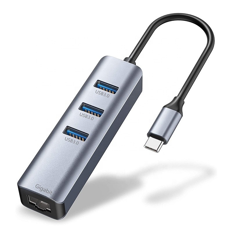 USB 3.1 Интерфейс типа C до 9 портов USB A 3.0 адаптер с RJ45 гигабитной Ethernet сетевой картой Серый