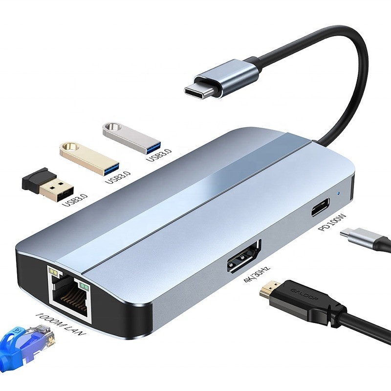 12-в-1 USB C адаптер OEM Multiport Hub с 4K HDMI USB 3.0 RJ45 Lan Ethernet