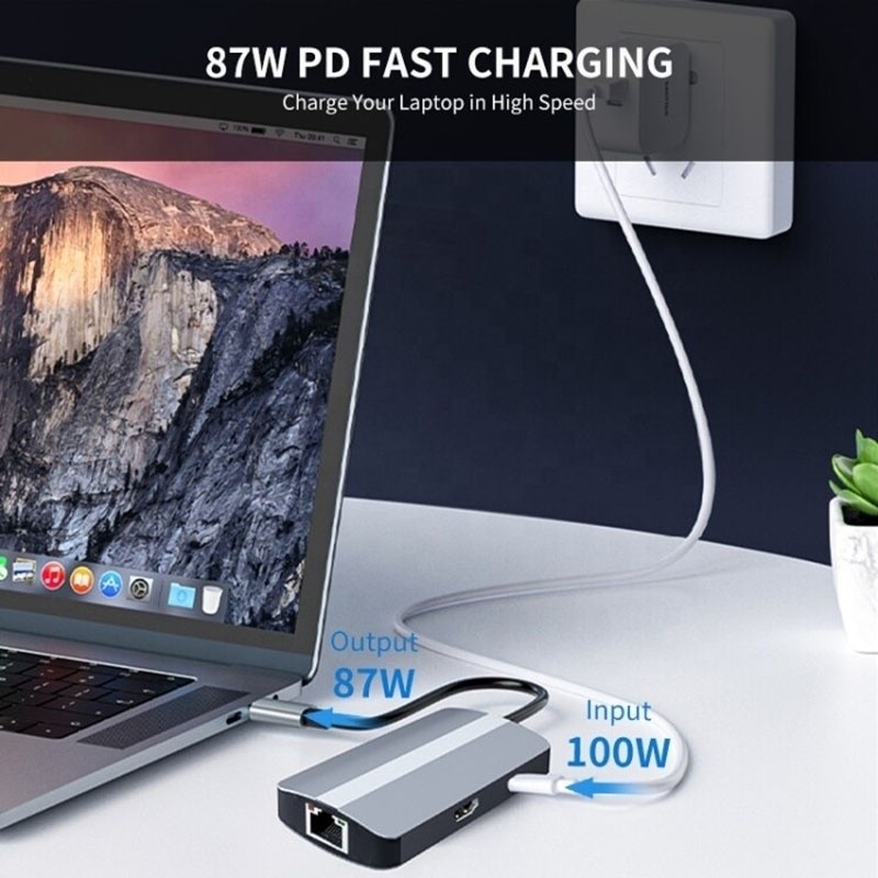 6 в 1 USB A Hub 4K HDMI USB3.0 RJ45 1000Mbps PD зарядный адаптер
