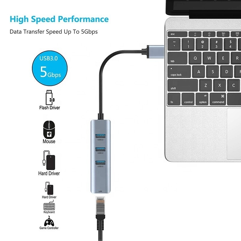 USB 3.0 до 6 портов USB Hub и 1000Mbps Ethernet адаптер для совместимости мужского и женского пола