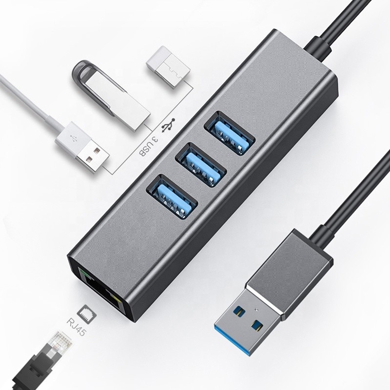 Серый USB3.0 хаб и RJ45 LAN адаптер с 3 портами USB Гигабитная Ethernet сетевая карта