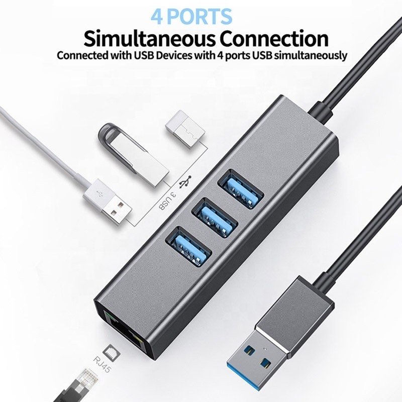 Серый USB3.0 хаб и RJ45 LAN адаптер с 3 портами USB Гигабитная Ethernet сетевая карта