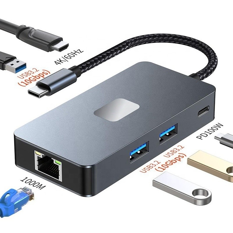 8-в-1-многопортовый адаптер USB-C Хаб с HDMI 3 USB3.0 RJ45 и PD выход 5-8 портов