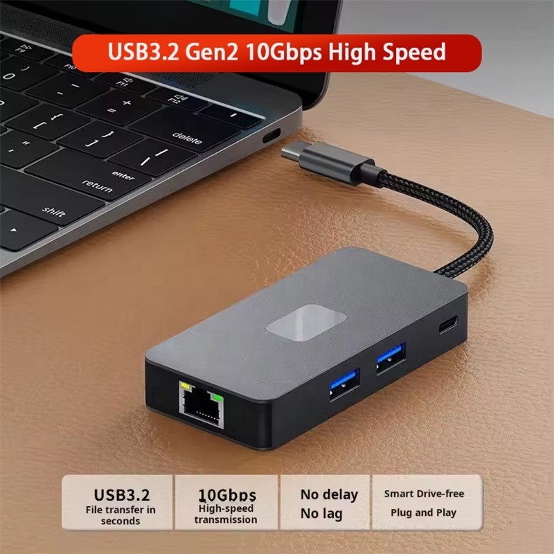 8-в-1-многопортовый адаптер USB-C Хаб с HDMI 3 USB3.0 RJ45 и PD выход 5-8 портов