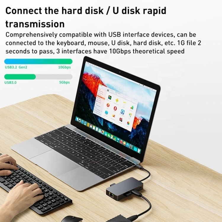 8-в-1-многопортовый адаптер USB-C Хаб с HDMI 3 USB3.0 RJ45 и PD выход 5-8 портов