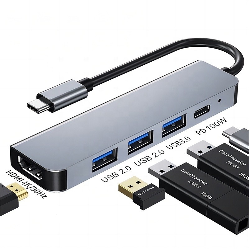 Персонализированный 6-в-1 USB C Type-C Hub к 4K HDMI и USB 3.0 для Macbook OEM / ODM