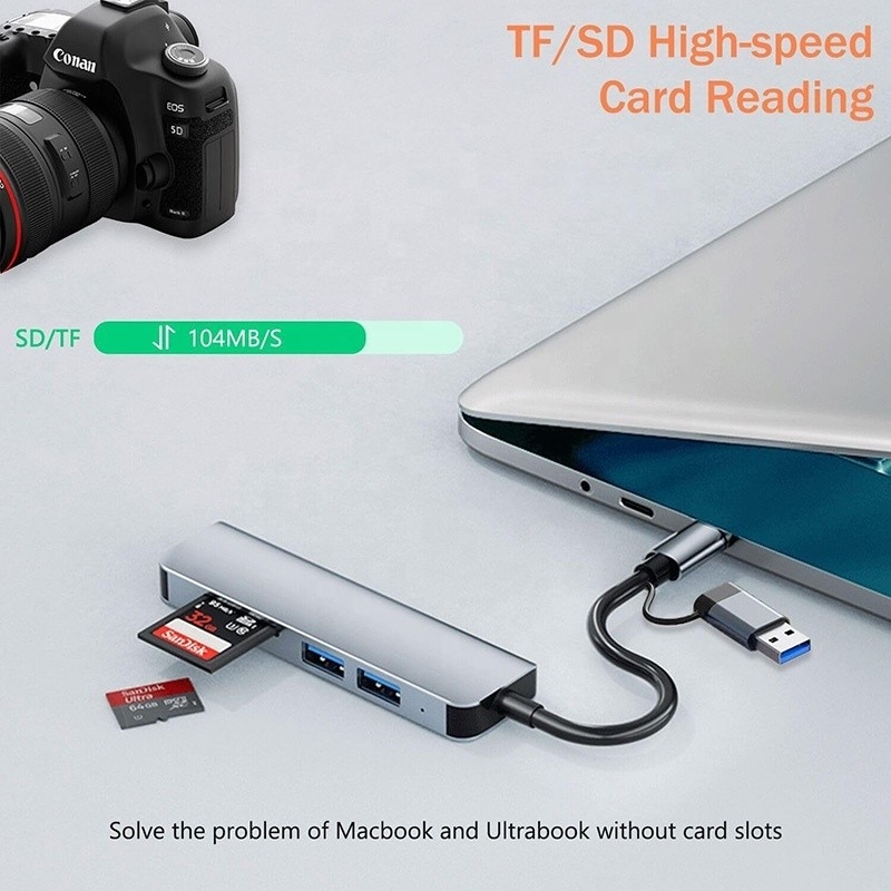 USB A/C Input USB 3.0 Type C Multiport Adapter Docking Station с считывателем карт SD/TF
