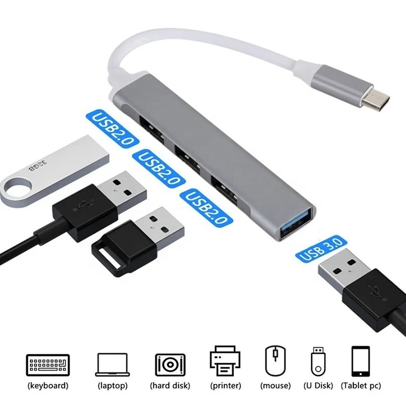 Алюминиевый 4 порта USB Type-C на USB 3.0 2.0 Data Hub для высокоскоростной передачи данных