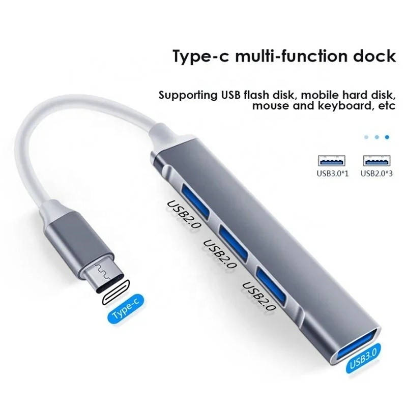 Алюминиевый 4 порта USB Type-C на USB 3.0 2.0 Data Hub для высокоскоростной передачи данных