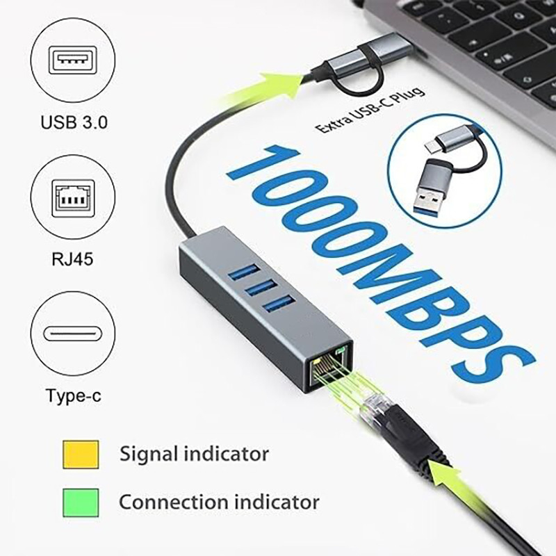 USB Type-C на Ethernet адаптер с 14 портами USB 1000 Мбит/с Гигабитный RJ45 LAN Hub