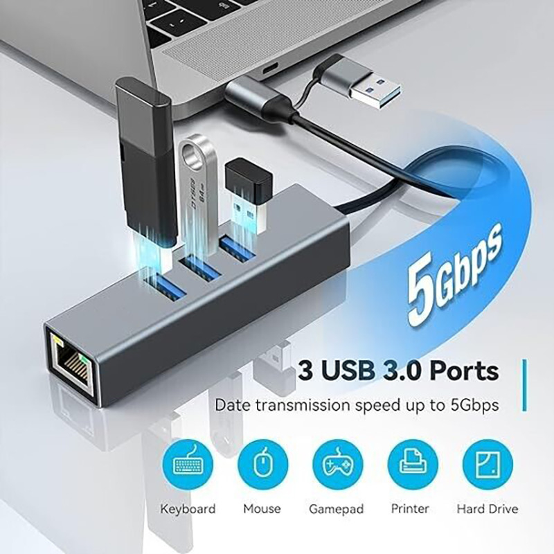 USB Type-C на Ethernet адаптер с 14 портами USB 1000 Мбит/с Гигабитный RJ45 LAN Hub