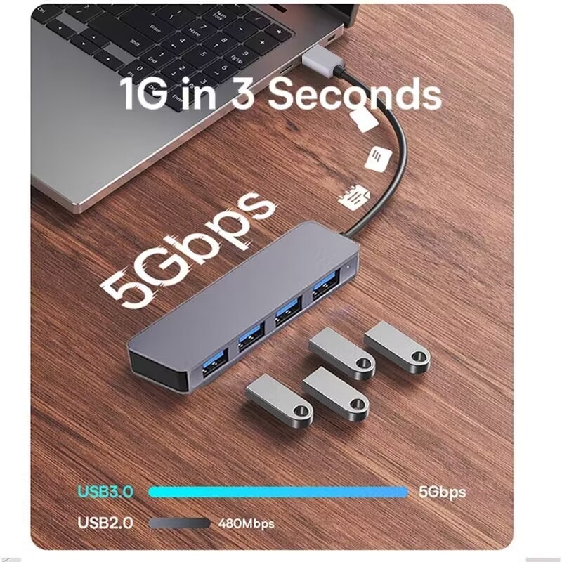 Высокоскоростной 4 порта USB 3.0 HUB 5Gbps USB C портативный с адаптером питания для ПК Mac ноутбук