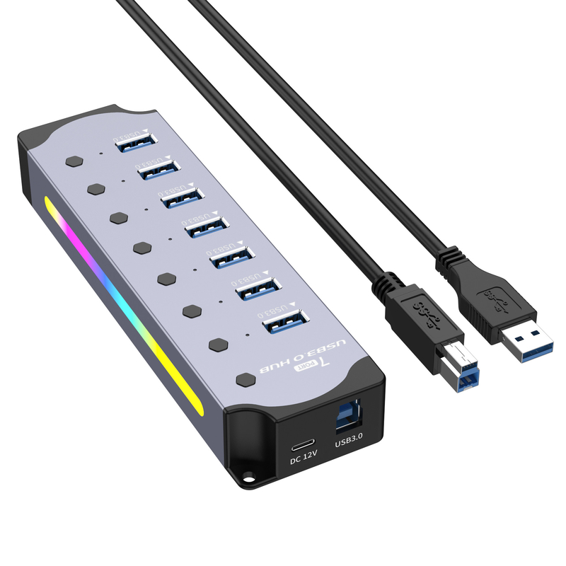 Настраиваемый логотип Приемлемая скорость USB 3.0 Хаб с 7 портами и дизайном из алюминиевого сплава