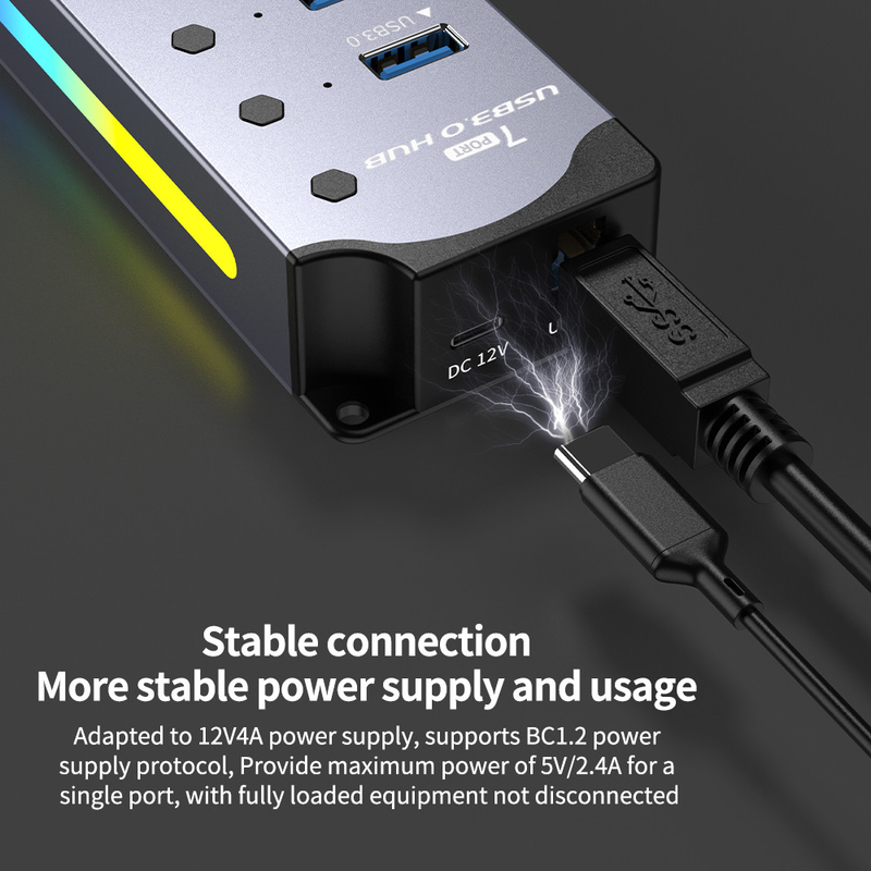 Настраиваемый логотип Приемлемая скорость USB 3.0 Хаб с 7 портами и дизайном из алюминиевого сплава