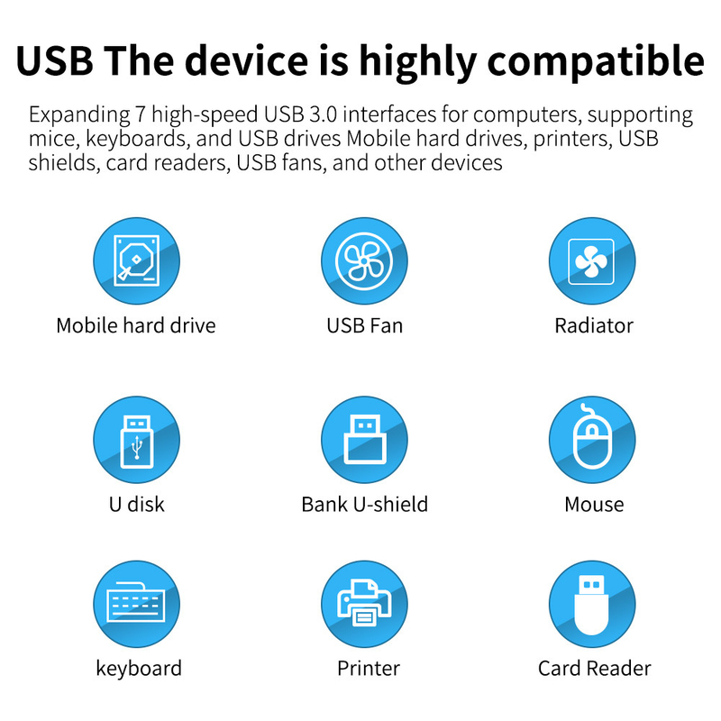 Настраиваемый логотип Приемлемая скорость USB 3.0 Хаб с 7 портами и дизайном из алюминиевого сплава
