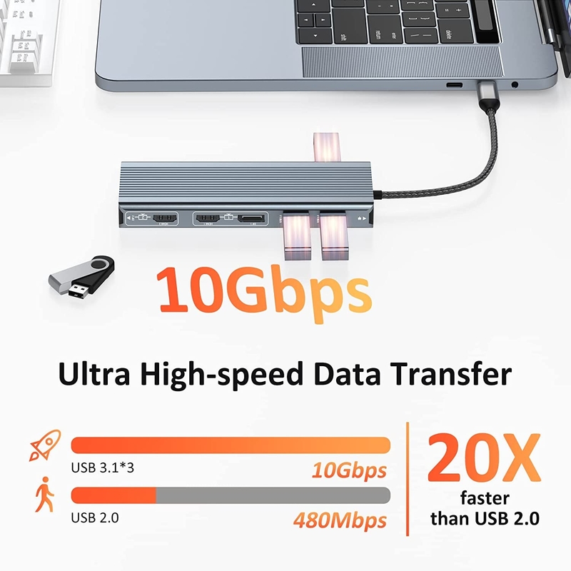 Улучшенное соединение 12 в 1 USB Type-C Hub Multiport Dock Station с двойным HDMI