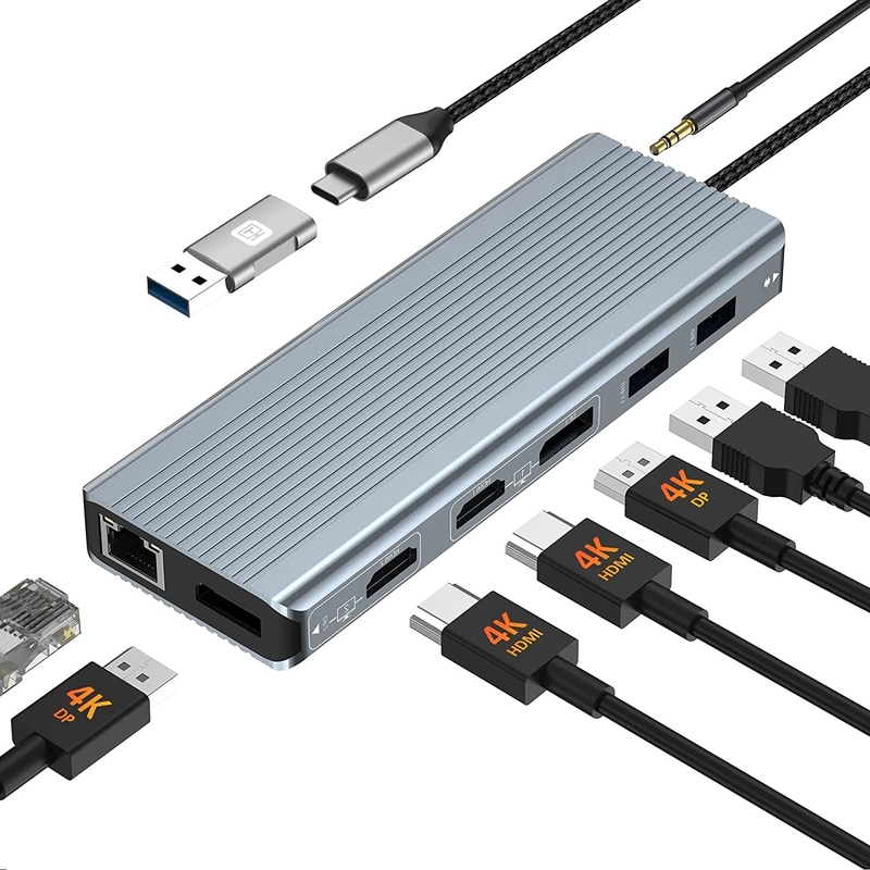 Улучшенное соединение 12 в 1 USB Type-C Hub Multiport Dock Station с двойным HDMI