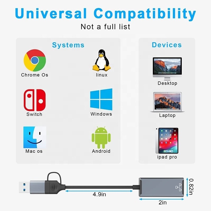 USB C Type-C к RJ45 Ethernet Гигабитный LAN адаптер для ноутбуков с высоким спросом