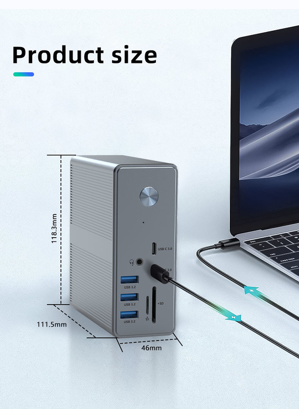 Алюминиевая сплав и ABS материал USB C док-станция с SD / TF Card Reader Plug And Play подключение