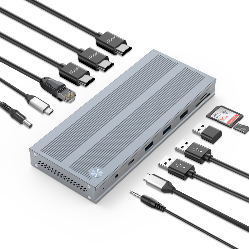 14 в 1 USB-C док-станция с дисплейной связью IC типа C до HDMI поддерживает три экрана до 4K Алюминиевого сплава и ABS