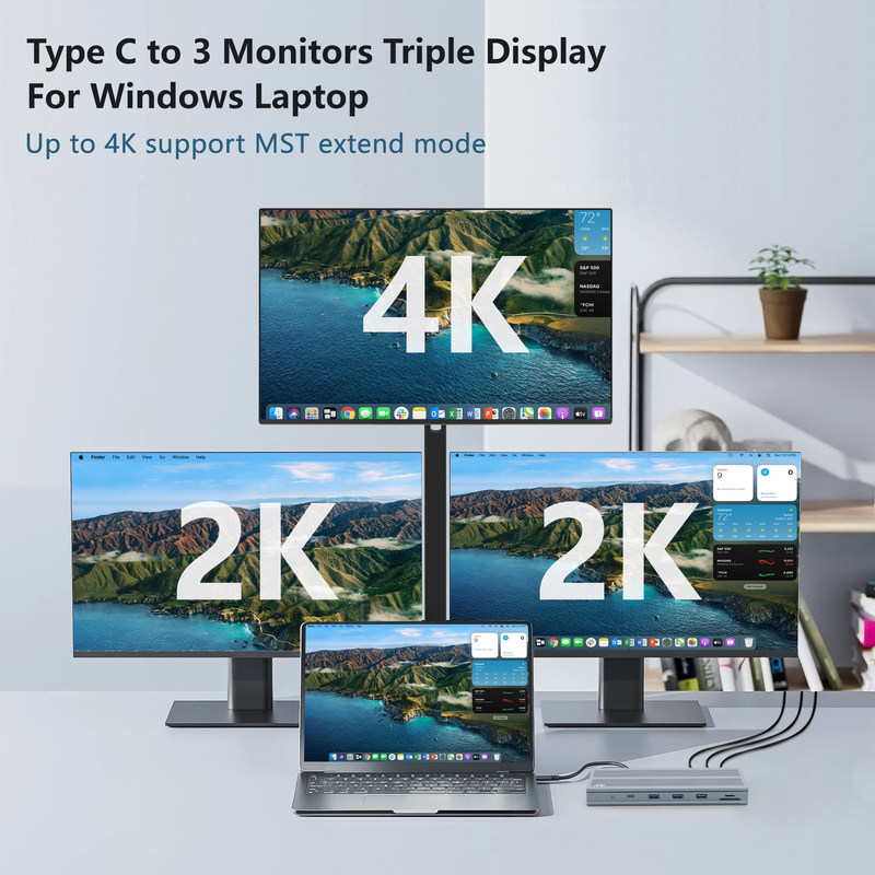 14 в 1 USB-C док-станция с дисплейной связью IC типа C до HDMI поддерживает три экрана до 4K Алюминиевого сплава и ABS
